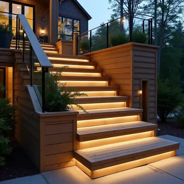 Deck stairs garden theme