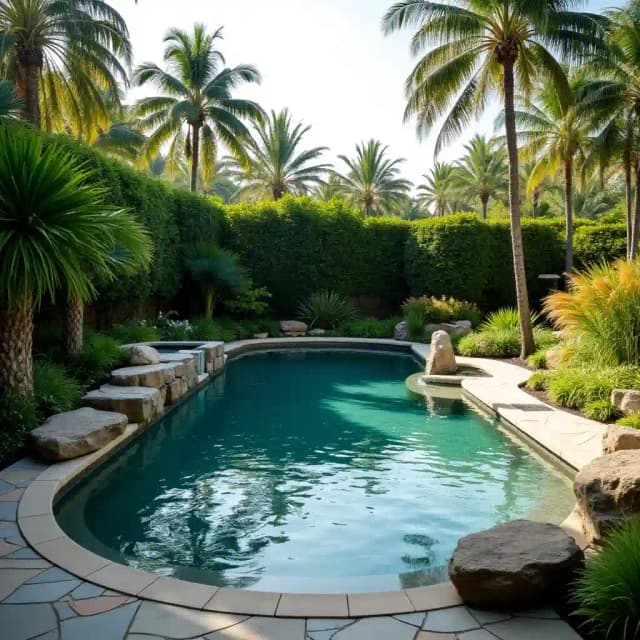 Pool landscaping garden theme